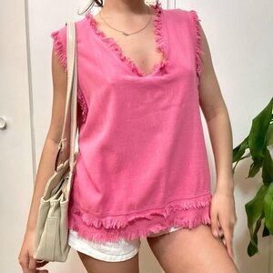 Le Miel Frill Linen Tank Top Pink Size Large